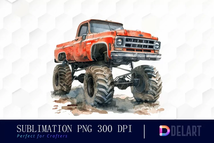 Vintage Monster Truck Watercolor Clipart