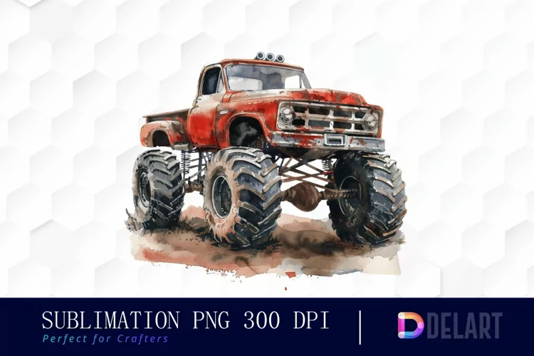 Vintage Monster Truck Watercolor Clipart
