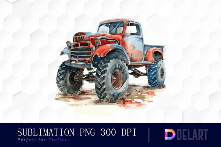 Vintage Monster Truck Sublimation PNG Clipart