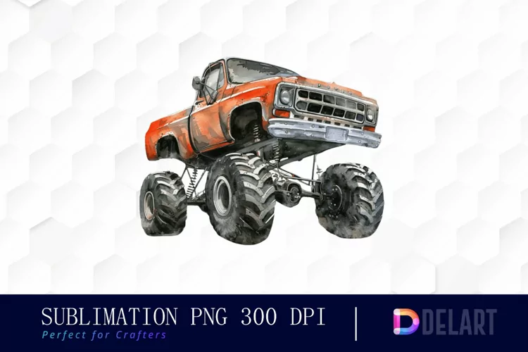 Vintage Monster Truck Watercolor Clipart