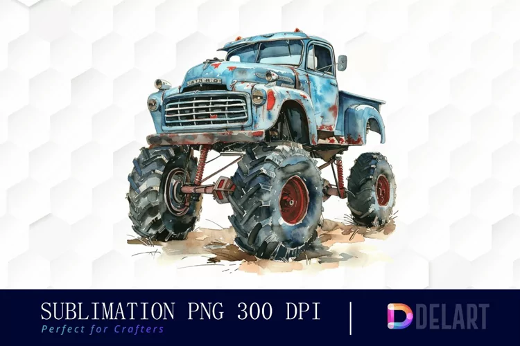 Vintage Monster Truck Sublimation PNG Clipart