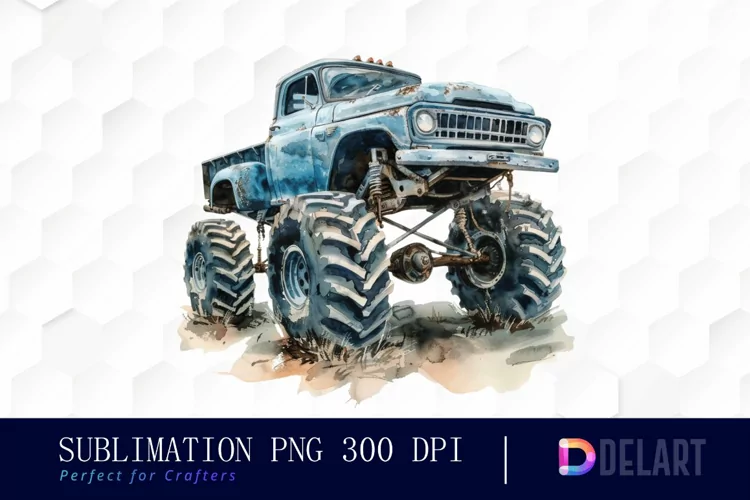 Vintage Monster Truck Watercolor Clipart