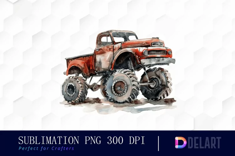 Vintage Monster Truck Illustration Clipart