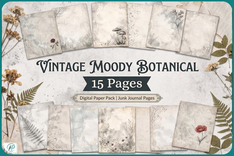 Vintage Moody Botanical Junk Journal Papers example image 1