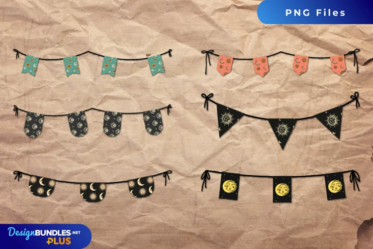Vintage Moon and Sun Seamless Pattern Bunting Banner Set