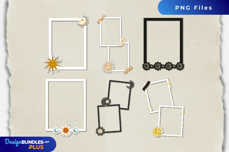 Vintage Moon and Sun Seamless Pattern Frame Set example image 1