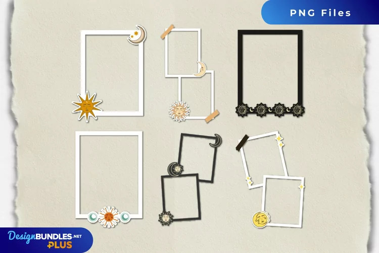 Vintage Moon and Sun Seamless Pattern Frame Set