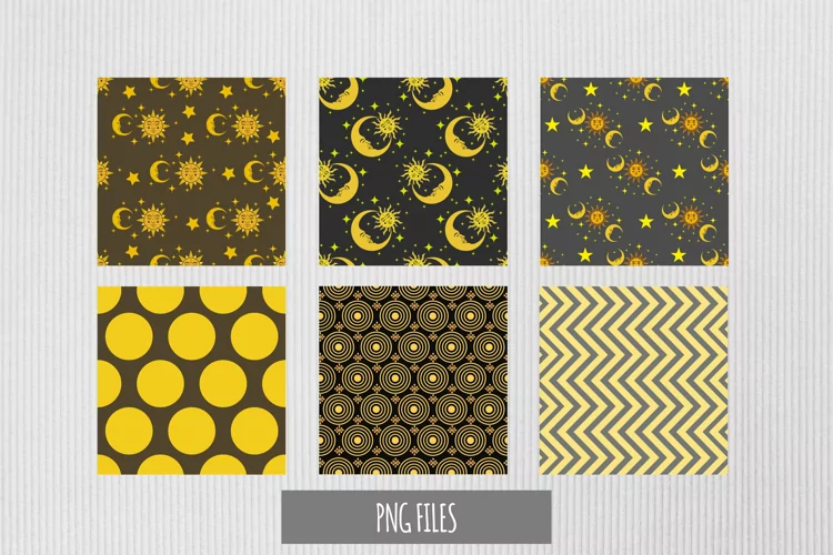 Vintage Moon and Sun Seamless Pattern Paper Packs