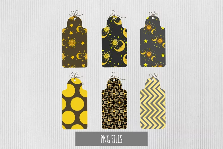 Vintage Moon and Sun Seamless Pattern Shaped Tags