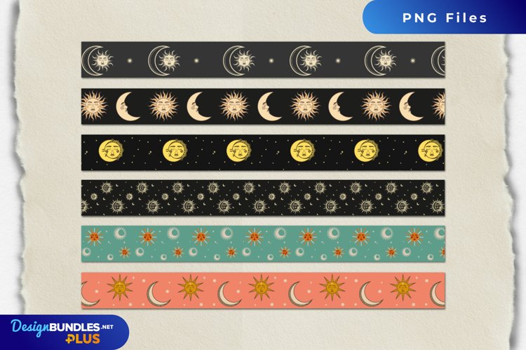 Vintage Moon and Sun Seamless Pattern Stripe example image 1