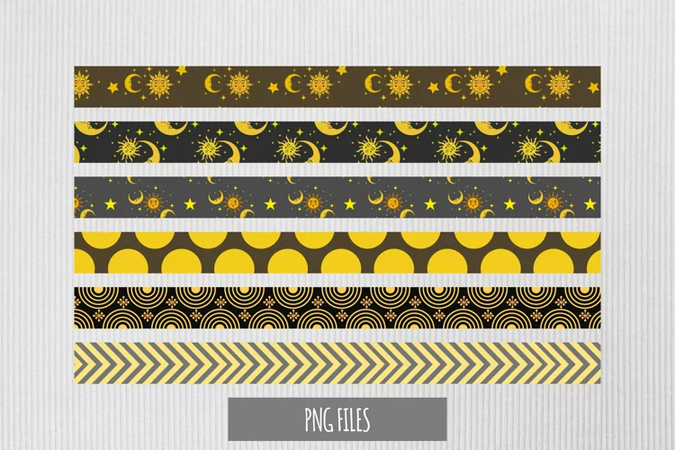 Vintage Moon and Sun Seamless Pattern Strips