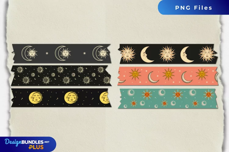 Vintage Moon and Sun Seamless Pattern Tape