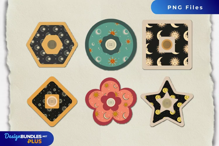 Vintage Moon and Sun Seamless Pattern Buttons