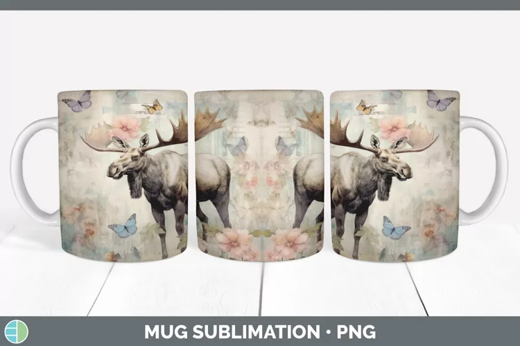 Vintage Moose Mug Wrap | Sublimation Coffee Cup Designs