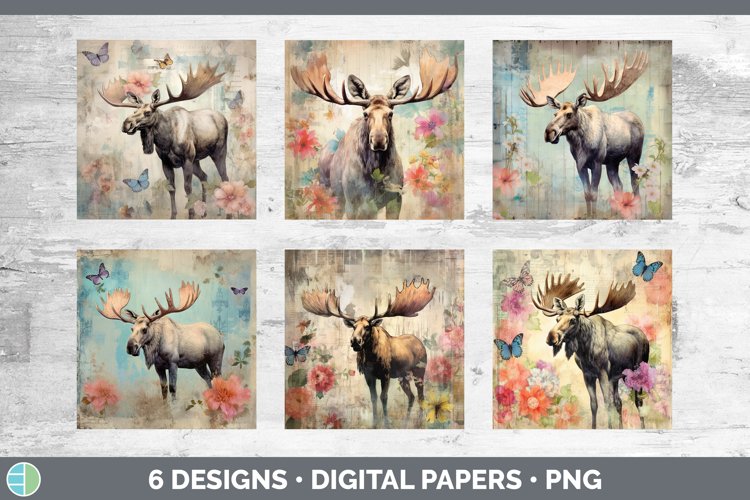 Vintage Moose Paper Backgrounds | Digital Scrapbook Papers D