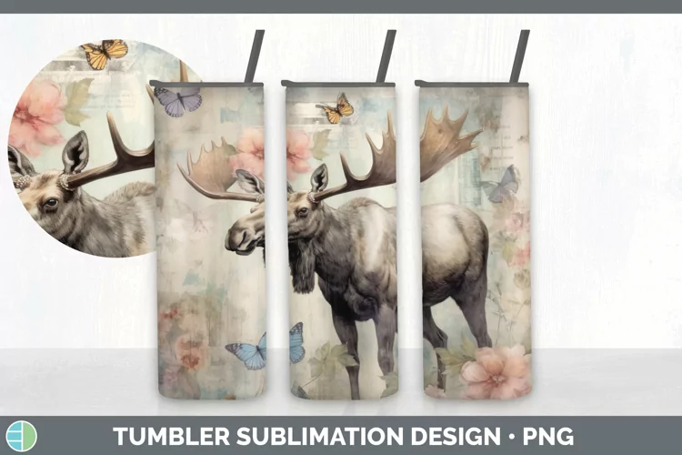 Vintage Moose Tumbler | Sublimation 20 oz Skinny Tumbler Des