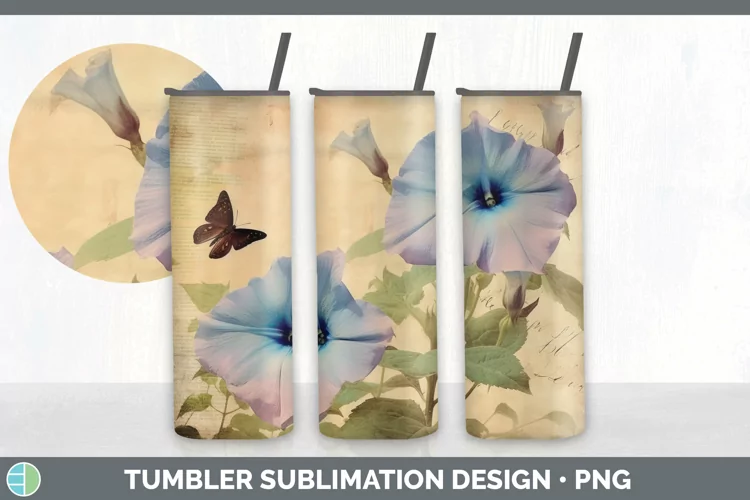 Vintage Morning Glory Flowers Tumbler | Sublimation 20 oz Sk