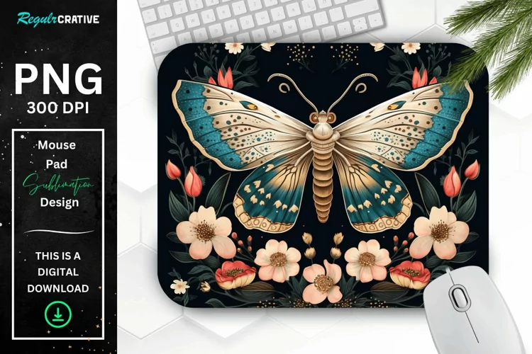Vintage Moth with Floral at Night Mouse pad PNG