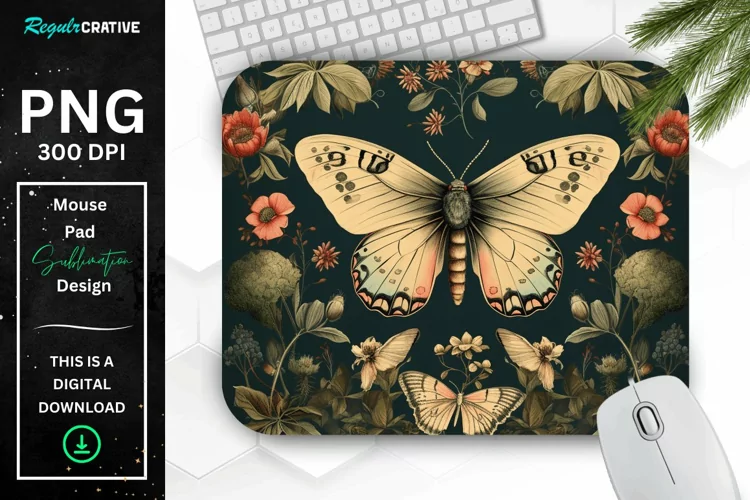 Vintage Moth And Floral Mouse Pad