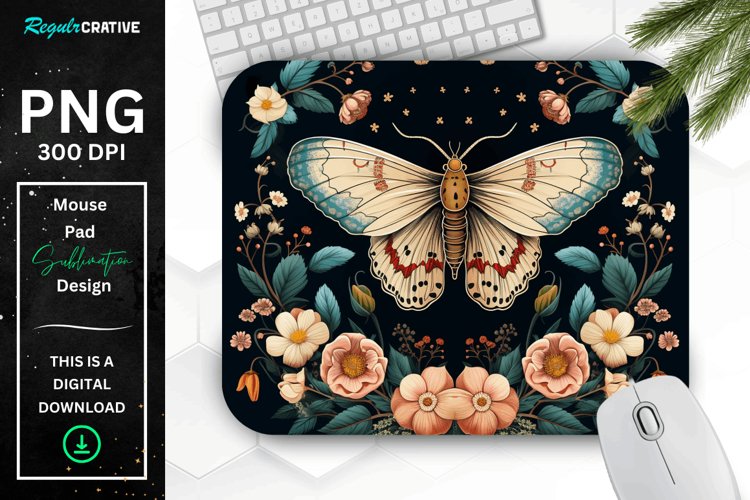 Vintage Moth with Floral at Night Mouse pad PNG