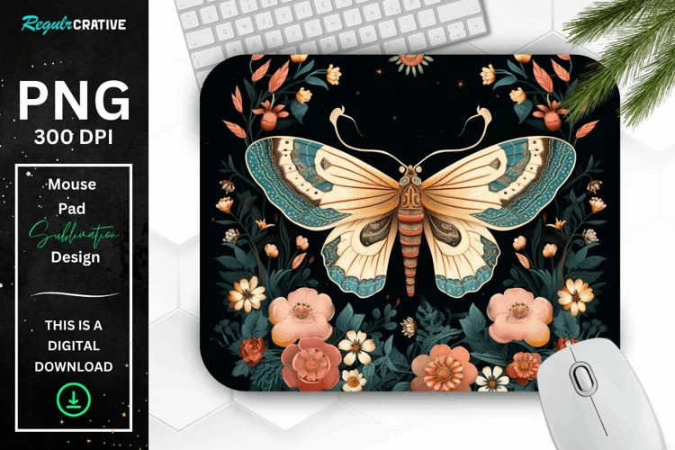 Vintage Moth with Floral at Night Mouse pad PNG