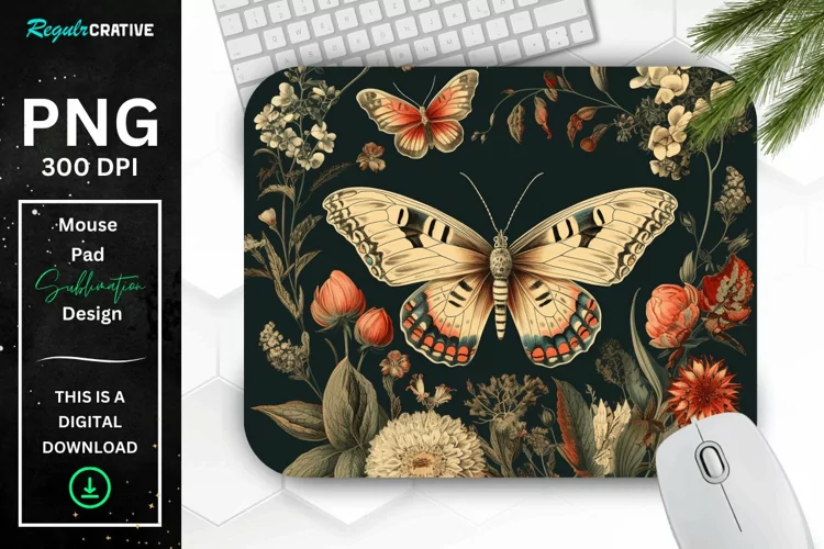 Vintage Moth And Floral Mouse Pad