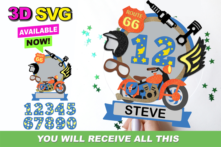 Motorcycle Cake topper 3D SVG