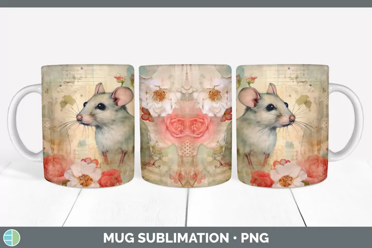 Vintage Mouse Mug Wrap | Sublimation Coffee Cup Designs