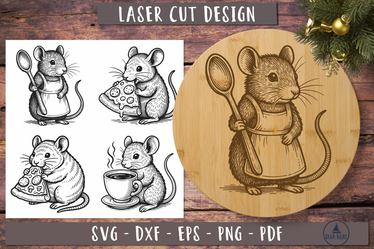 Vintage Mouse SVG Glutton Cutting board laser engraving