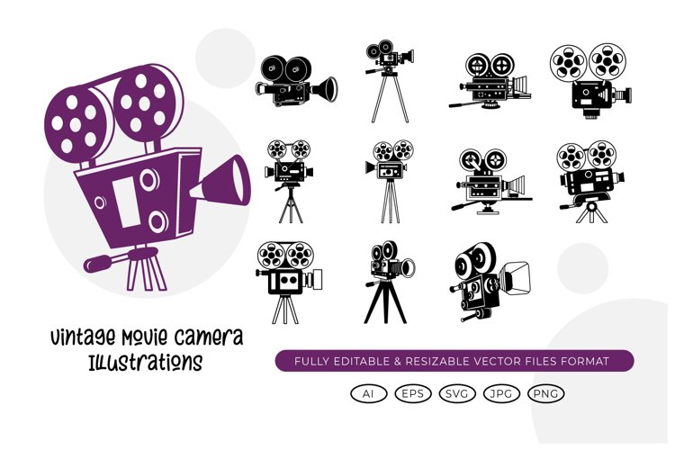 Vintage Movie Camera Illustrations example image 1