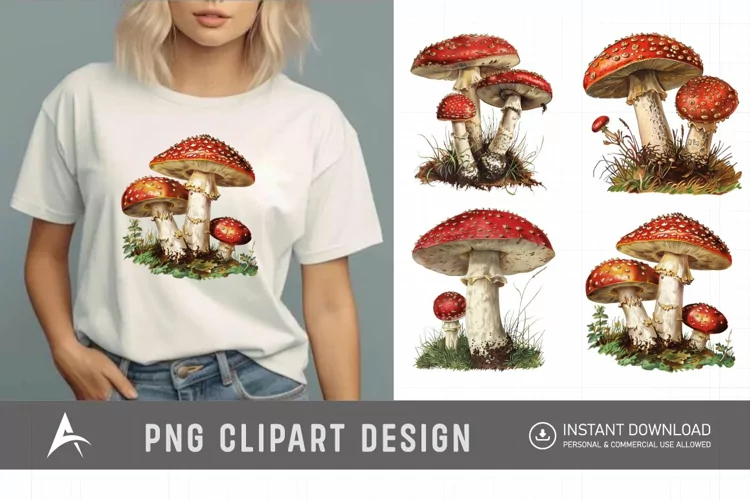 Watercolor Vintage Mushroom Clipart
