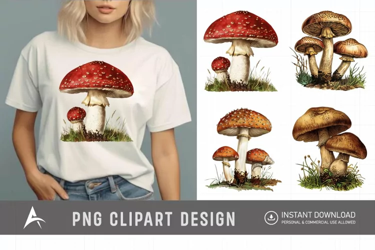 Watercolor Vintage Mushroom Clipart