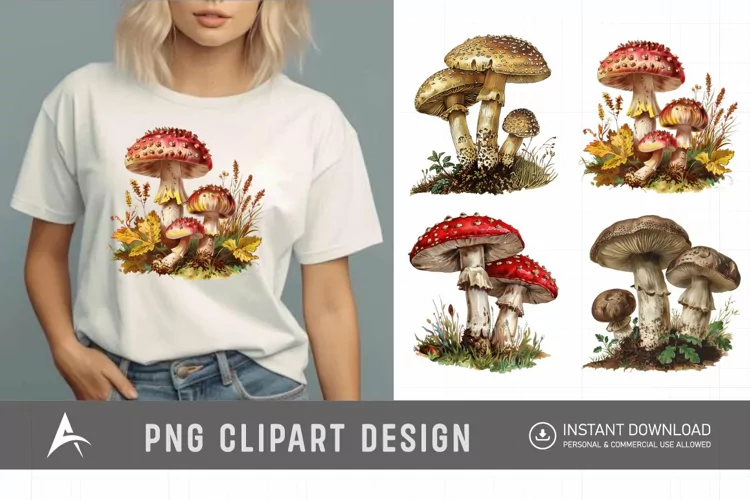 Watercolor Vintage Mushroom Clipart