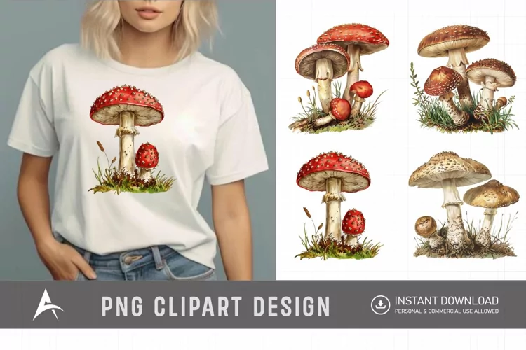 Watercolor Vintage Mushroom Clipart