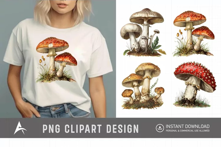 Watercolor Vintage Mushroom Clipart