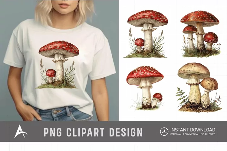 Watercolor Vintage Mushroom Clipart