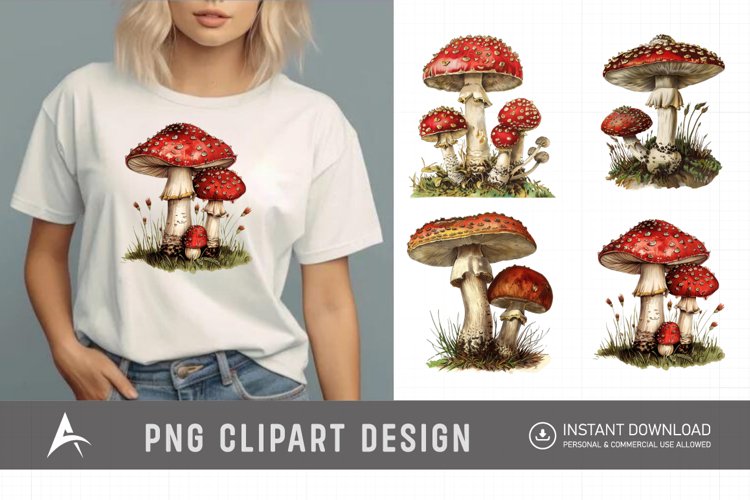 Watercolor Vintage Mushroom Clipart