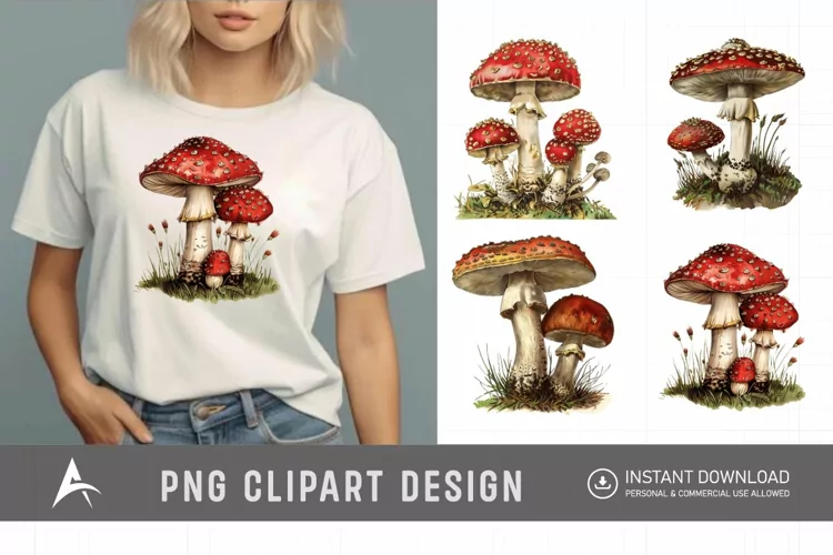 Watercolor Vintage Mushroom Clipart