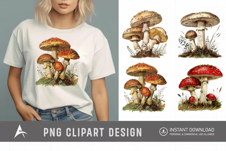 Watercolor Vintage Mushroom Clipart