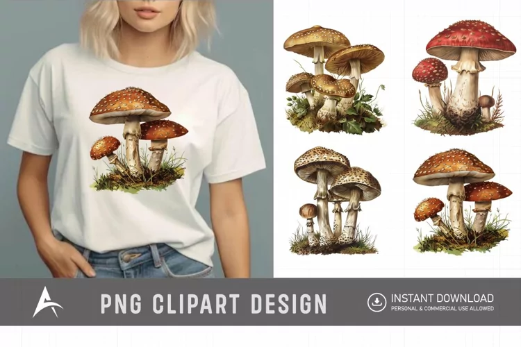 Watercolor Vintage Mushroom Clipart