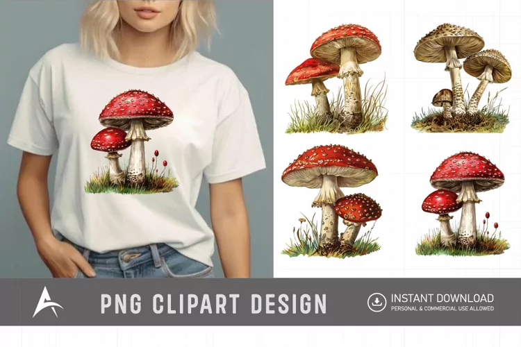 Watercolor Vintage Mushroom Clipart