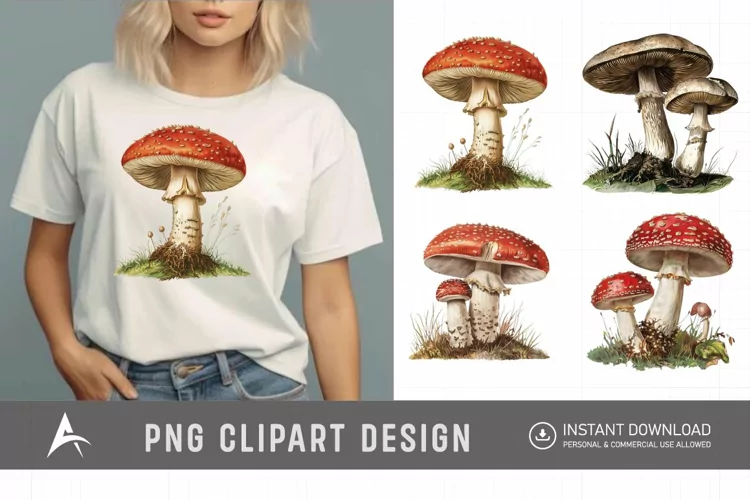Watercolor Vintage Mushroom Sublimation Clipart