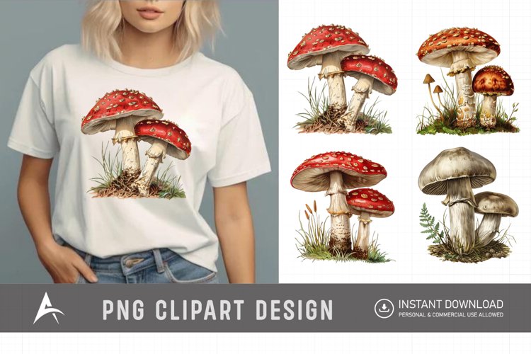 Watercolor Vintage Mushroom Clipart