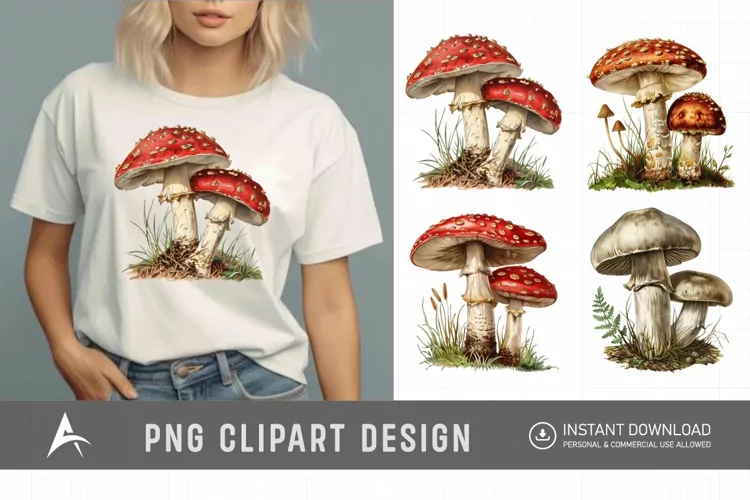 Watercolor Vintage Mushroom Clipart