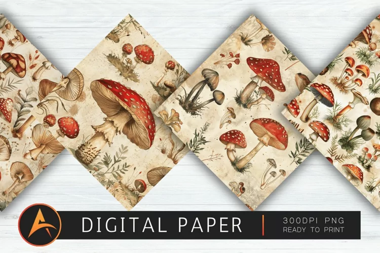 Vintage Mushrooms Digital Paper