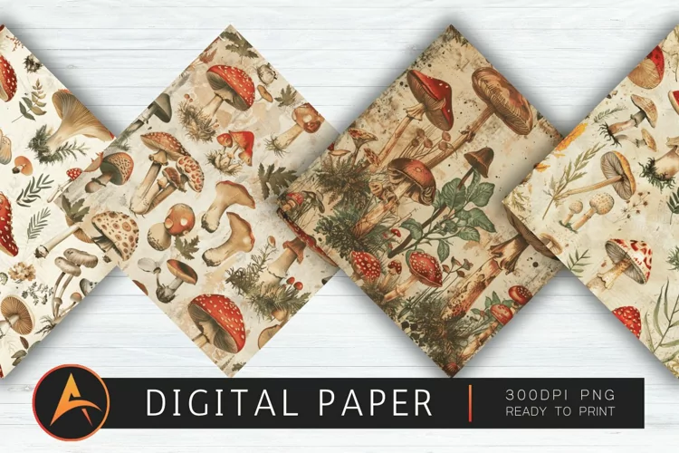 Vintage Mushrooms Digital Paper