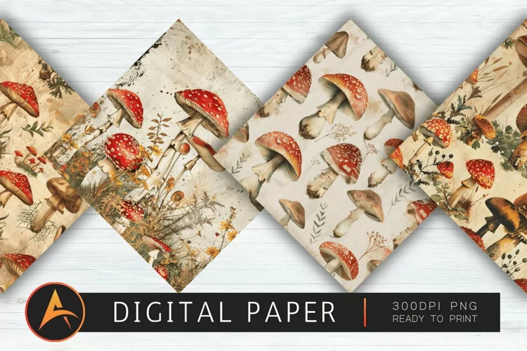 Vintage Mushrooms Digital Paper