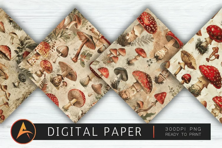 Vintage Mushrooms Digital Paper
