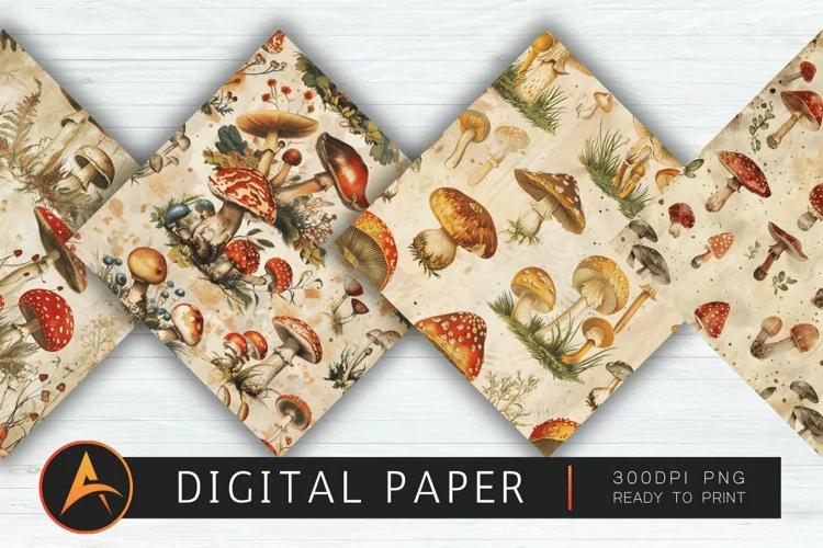 Vintage Mushrooms Digital Paper