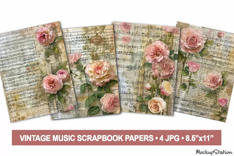 Vintage Old Music Notes and Roses Junk Journal Printable